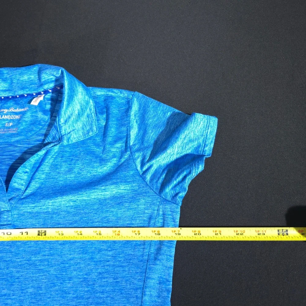 Tommy Bahama IslandZone Women S Blue Polo Shirt Short Sleeve VNeck Space Dye Top - Picture 4 of 8